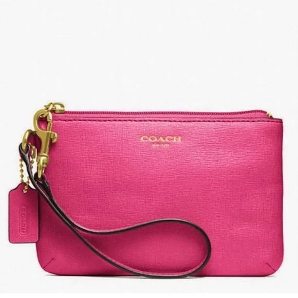 NWT COACH 49377 SAFFIANO LEATHER PINK WRISTLET - Picture 4 of 13